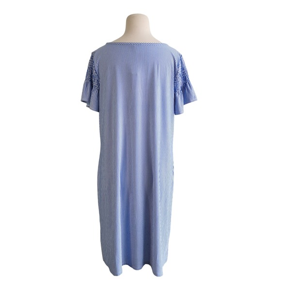 Talbots Womens XL Blue White Seersucker Short Sleeve Shift Dress NWT Knee Length - Picture 7 of 12